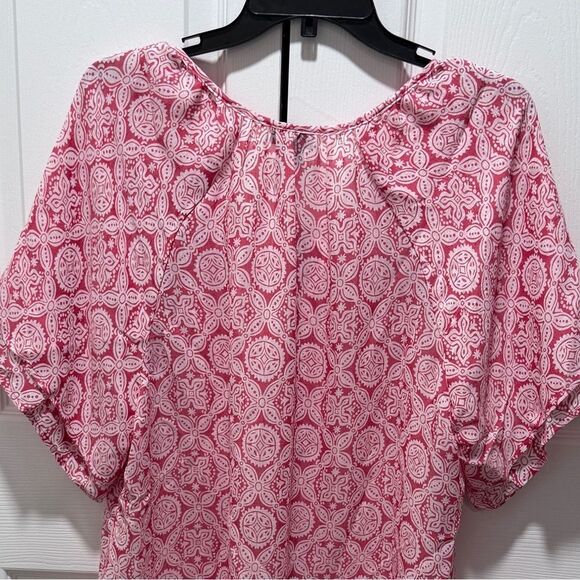 EVANS Women's Plus Size 14 Top Peasant pink geometric fabric tazos boho - Picture 7 of 14